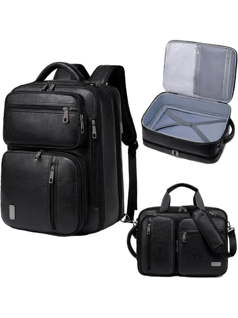 3-in-1 Vegan Leather Convertible Laptop Bag - Expandable Travel Backpack